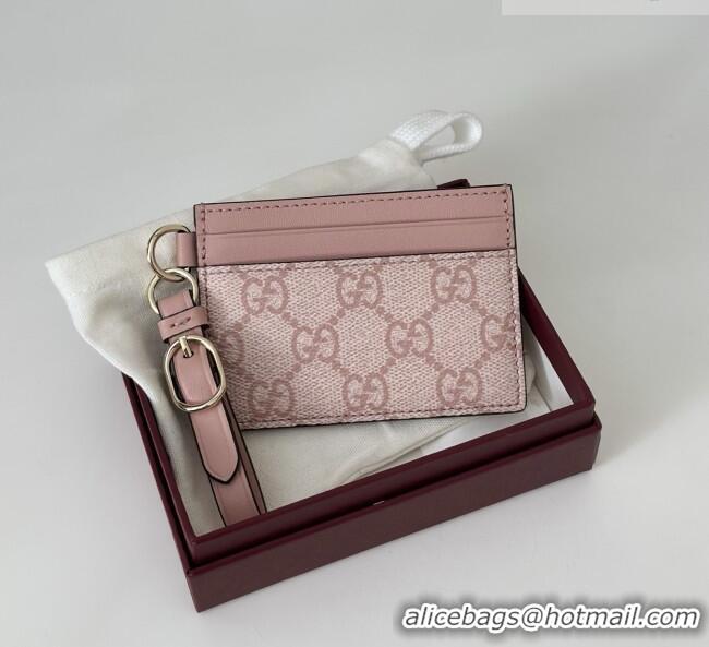 Promotional Gucci GG Canvas Emblem Card Case Wallet with Strap 819121 Light Pink 2026