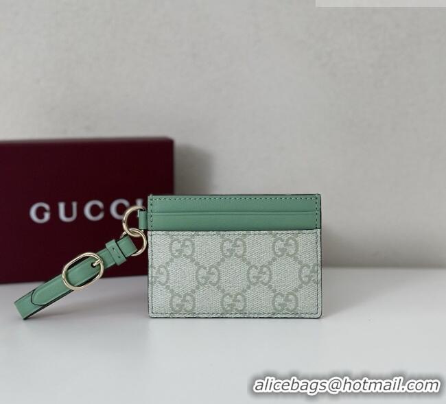 Buy Discount Gucci GG Canvas Emblem Card Case Wallet with Strap 819121 Green 2026