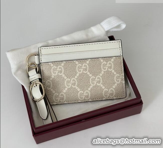 Unique Grade Gucci GG Canvas Emblem Card Case Wallet with Strap 819121 White 2026
