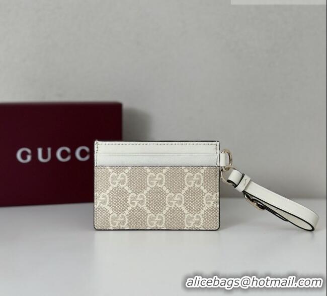 Unique Grade Gucci GG Canvas Emblem Card Case Wallet with Strap 819121 White 2026