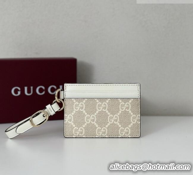 Unique Grade Gucci GG Canvas Emblem Card Case Wallet with Strap 819121 White 2026