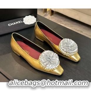 Low Price Chanel Calfskin Leather Ballet Flats with Bloom CH122404 Gold 2026
