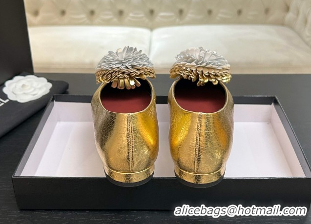 Low Price Chanel Calfskin Leather Ballet Flats with Bloom CH122404 Gold 2026