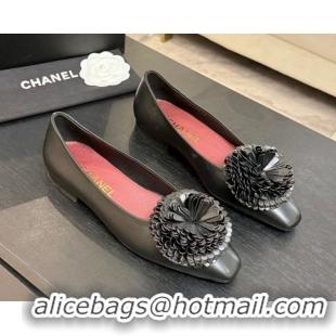 Crafted Chanel Calfskin Leather Ballet Flats with Bloom CH122404 Black 2026
