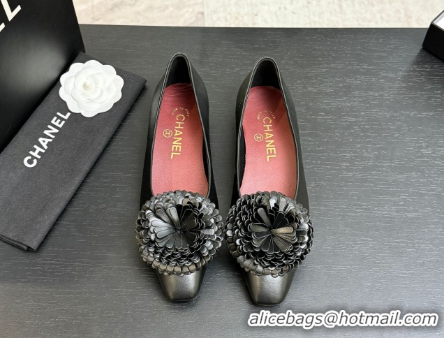 Crafted Chanel Calfskin Leather Ballet Flats with Bloom CH122404 Black 2026