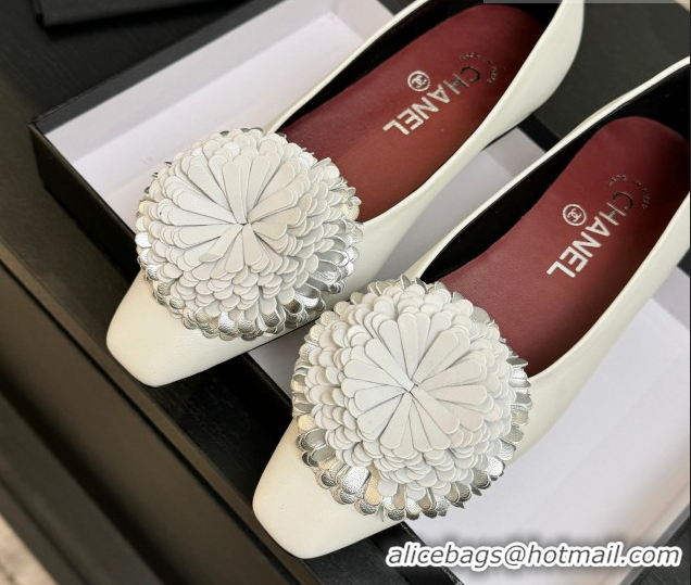 Grade Quality Chanel Calfskin Leather Ballet Flats with Bloom CH122404 White 2026