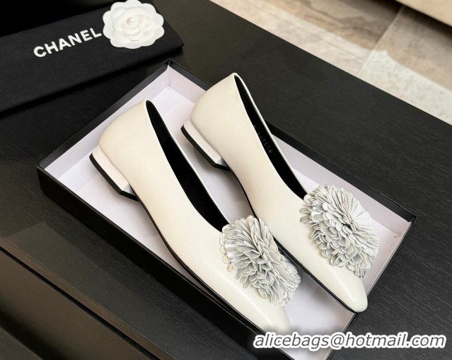 Grade Quality Chanel Calfskin Leather Ballet Flats with Bloom CH122404 White 2026