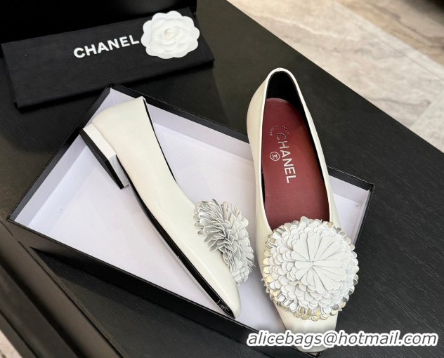 Grade Quality Chanel Calfskin Leather Ballet Flats with Bloom CH122404 White 2026