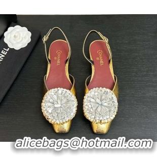 Good Quality Chanel Calfskin Leather Slingbacks Flat with Bloom CH122404 Gold 2026