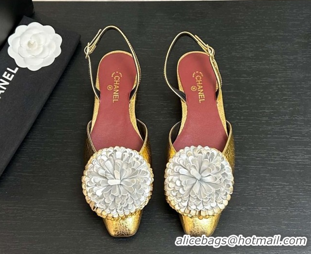 Good Quality Chanel Calfskin Leather Slingbacks Flat with Bloom CH122404 Gold 2026