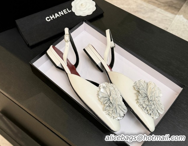 Best Price Chanel Calfskin Leather Slingbacks Flat with Bloom CH122404 White 2026