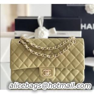 Buy Grade Chanel Grained Calfskin Medium Classic Flap Bag A01112 Avocado green/Light Gold 2026 Original Quality