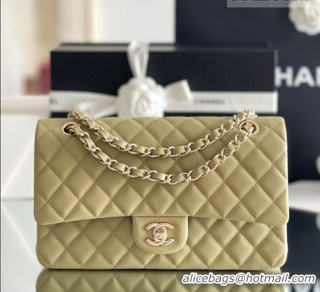 Buy Grade Chanel Grained Calfskin Medium Classic Flap Bag A01112 Avocado green/Light Gold 2026 Original Quality