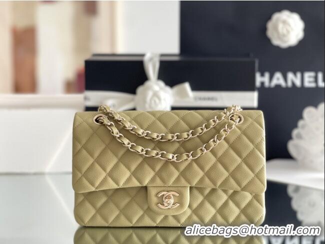 Buy Grade Chanel Grained Calfskin Medium Classic Flap Bag A01112 Avocado green/Light Gold 2026 Original Quality