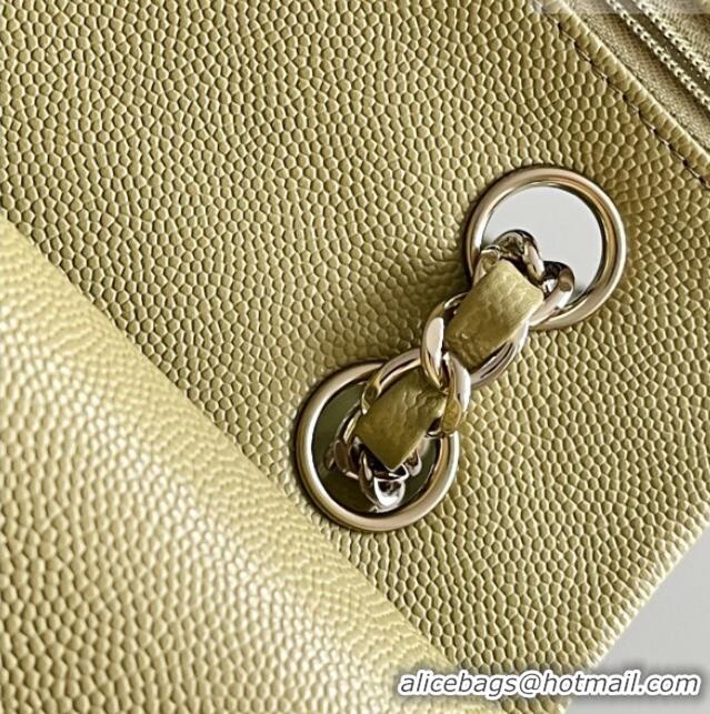 Buy Grade Chanel Grained Calfskin Medium Classic Flap Bag A01112 Avocado green/Light Gold 2026 Original Quality