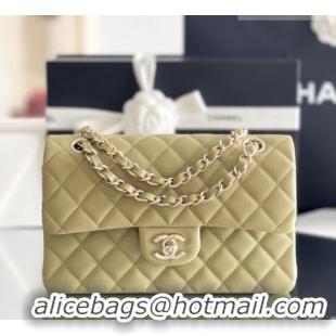 Best Price Chanel Grained Calfskin Small Classic Flap Bag A01116 Avocado green/Light Gold 2026 Original Quality
