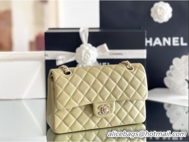 Best Price Chanel Grained Calfskin Small Classic Flap Bag A01116 Avocado green/Light Gold 2026 Original Quality