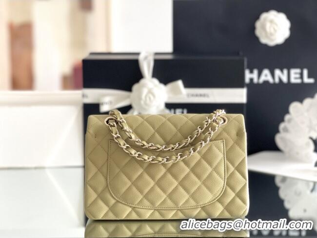 Best Price Chanel Grained Calfskin Small Classic Flap Bag A01116 Avocado green/Light Gold 2026 Original Quality