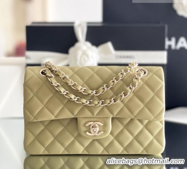 Best Price Chanel Grained Calfskin Small Classic Flap Bag A01116 Avocado green/Light Gold 2026 Original Quality