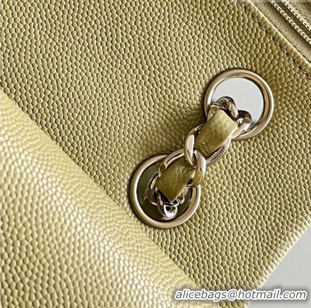 Best Price Chanel Grained Calfskin Small Classic Flap Bag A01116 Avocado green/Light Gold 2026 Original Quality