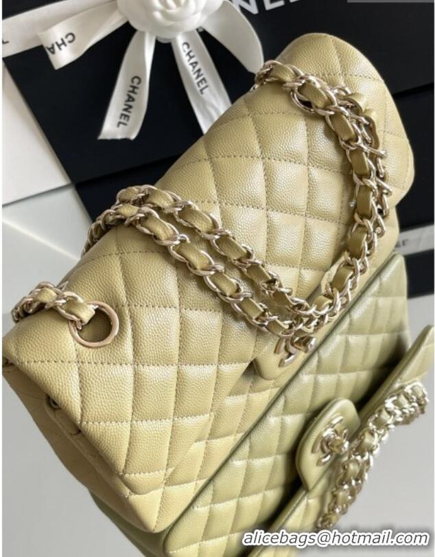 Best Price Chanel Grained Calfskin Small Classic Flap Bag A01116 Avocado green/Light Gold 2026 Original Quality