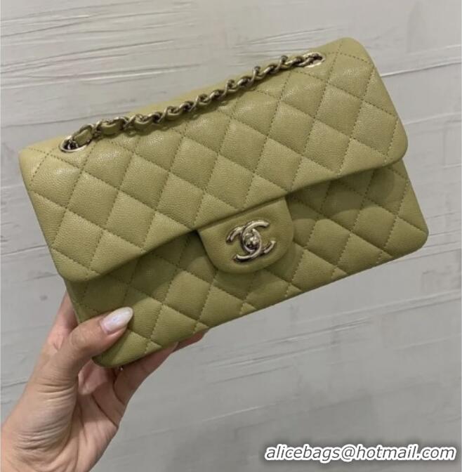 Best Price Chanel Grained Calfskin Small Classic Flap Bag A01116 Avocado green/Light Gold 2026 Original Quality