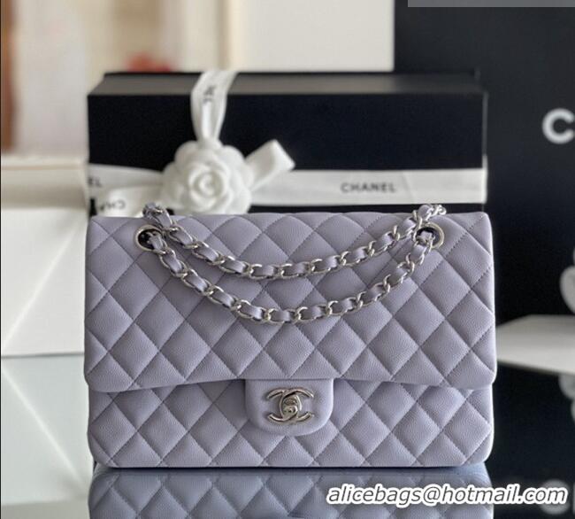 Promotional Chanel Grained Calfskin Medium Classic Flap Bag A01112 Light Purple/Silver 2026 Original Quality
