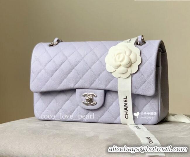 Promotional Chanel Grained Calfskin Medium Classic Flap Bag A01112 Light Purple/Silver 2026 Original Quality
