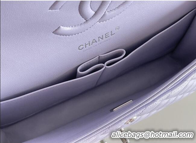 Promotional Chanel Grained Calfskin Medium Classic Flap Bag A01112 Light Purple/Silver 2026 Original Quality