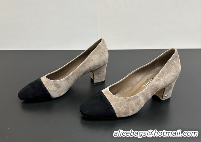Top Grade Chanel Suede Pumps 6.5cm CH122405 Grey/Black 2026