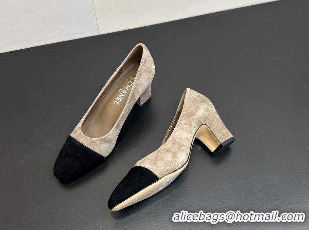 Top Grade Chanel Suede Pumps 6.5cm CH122405 Grey/Black 2026