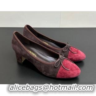 Low Cost Chanel Suede Pumps 6.5cm with Bow CH122405 Brown/Red 2026
