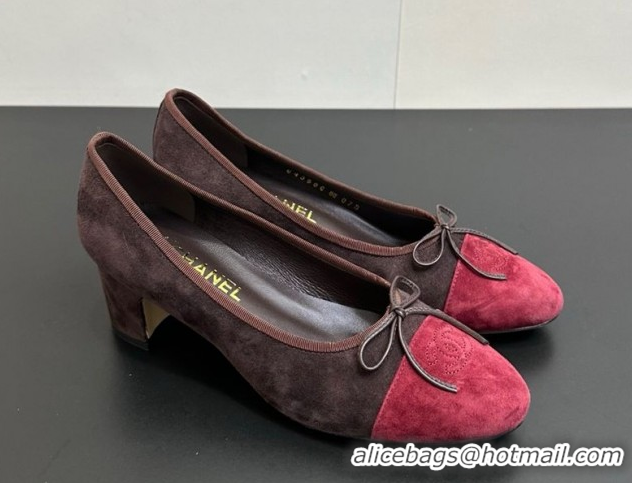 Low Cost Chanel Suede Pumps 6.5cm with Bow CH122405 Brown/Red 2026