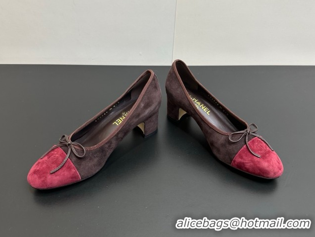 Low Cost Chanel Suede Pumps 6.5cm with Bow CH122405 Brown/Red 2026
