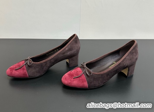 Low Cost Chanel Suede Pumps 6.5cm with Bow CH122405 Brown/Red 2026