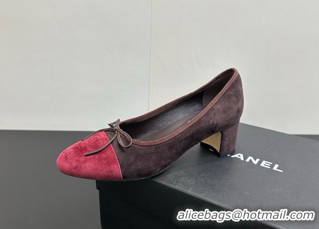Low Cost Chanel Suede Pumps 6.5cm with Bow CH122405 Brown/Red 2026