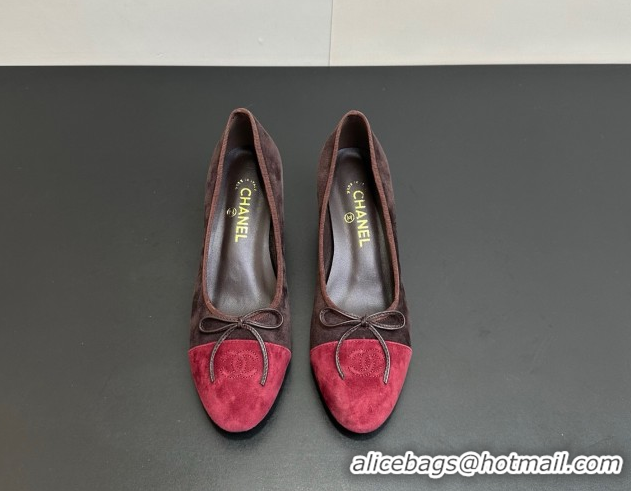 Low Cost Chanel Suede Pumps 6.5cm with Bow CH122405 Brown/Red 2026