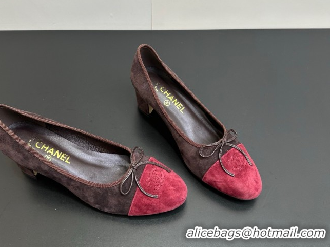 Low Cost Chanel Suede Pumps 6.5cm with Bow CH122405 Brown/Red 2026