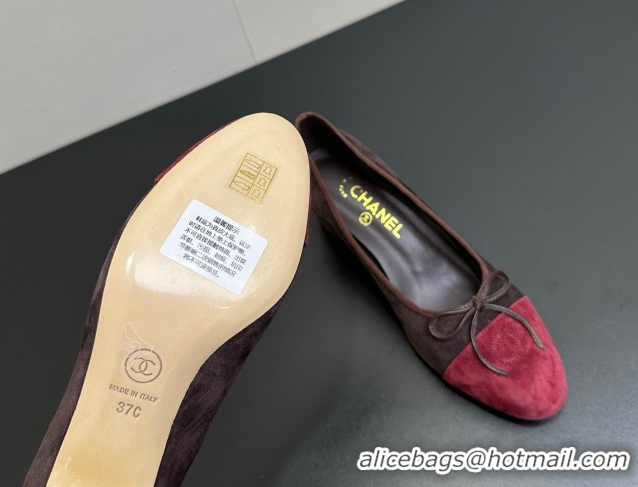 Low Cost Chanel Suede Pumps 6.5cm with Bow CH122405 Brown/Red 2026