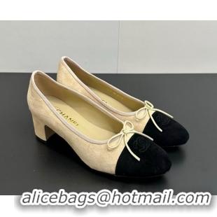 Charming Chanel Suede Pumps 6.5cm with Bow CH122405 Beige/Black 2026