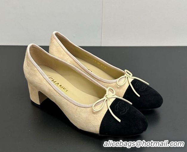 Charming Chanel Suede Pumps 6.5cm with Bow CH122405 Beige/Black 2026