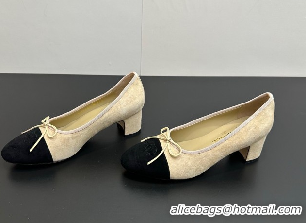 Charming Chanel Suede Pumps 6.5cm with Bow CH122405 Beige/Black 2026