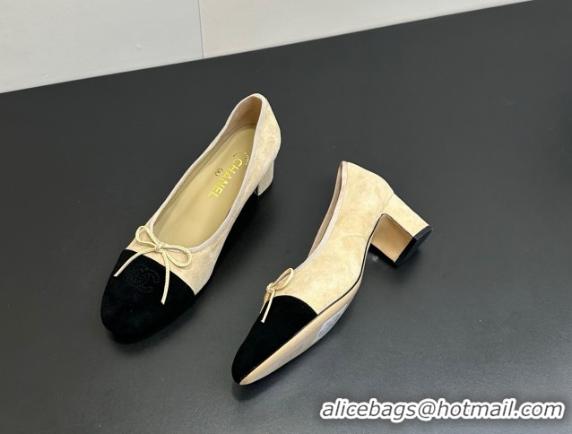 Charming Chanel Suede Pumps 6.5cm with Bow CH122405 Beige/Black 2026