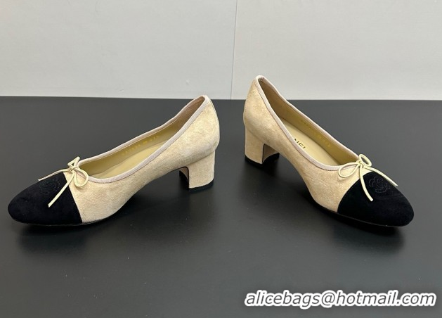 Charming Chanel Suede Pumps 6.5cm with Bow CH122405 Beige/Black 2026