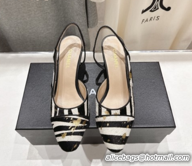 Duplicate Chanel Printed Mohair Slingbacks Pump 6.5cm Black/White Stripes G31318 2026