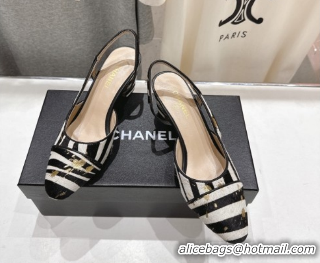 Duplicate Chanel Printed Mohair Slingbacks Pump 6.5cm Black/White Stripes G31318 2026