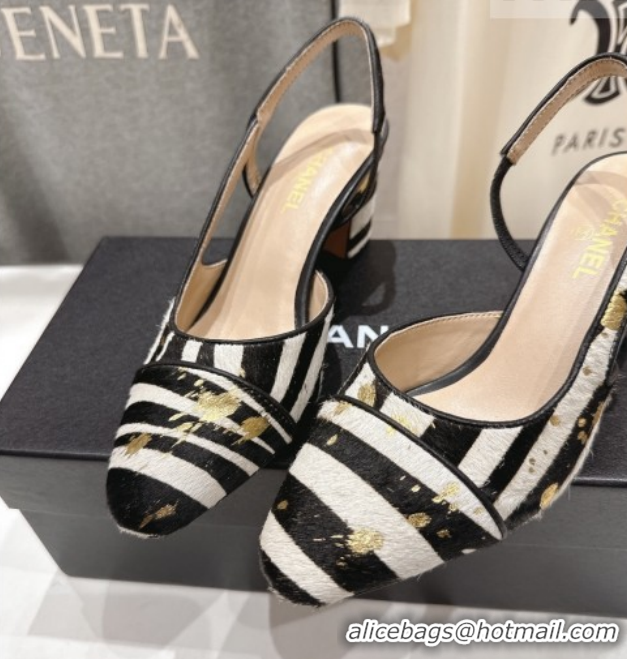 Duplicate Chanel Printed Mohair Slingbacks Pump 6.5cm Black/White Stripes G31318 2026
