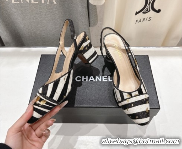 Duplicate Chanel Printed Mohair Slingbacks Pump 6.5cm Black/White Stripes G31318 2026