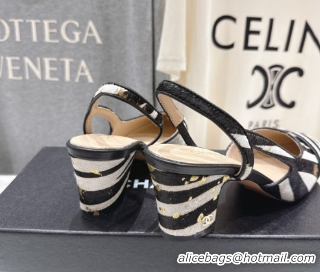 Duplicate Chanel Printed Mohair Slingbacks Pump 6.5cm Black/White Stripes G31318 2026