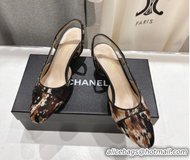 Cheap Price Chanel Printed Mohair Slingbacks Pump 6.5cm G31318 Brown/Multicolor 2026
